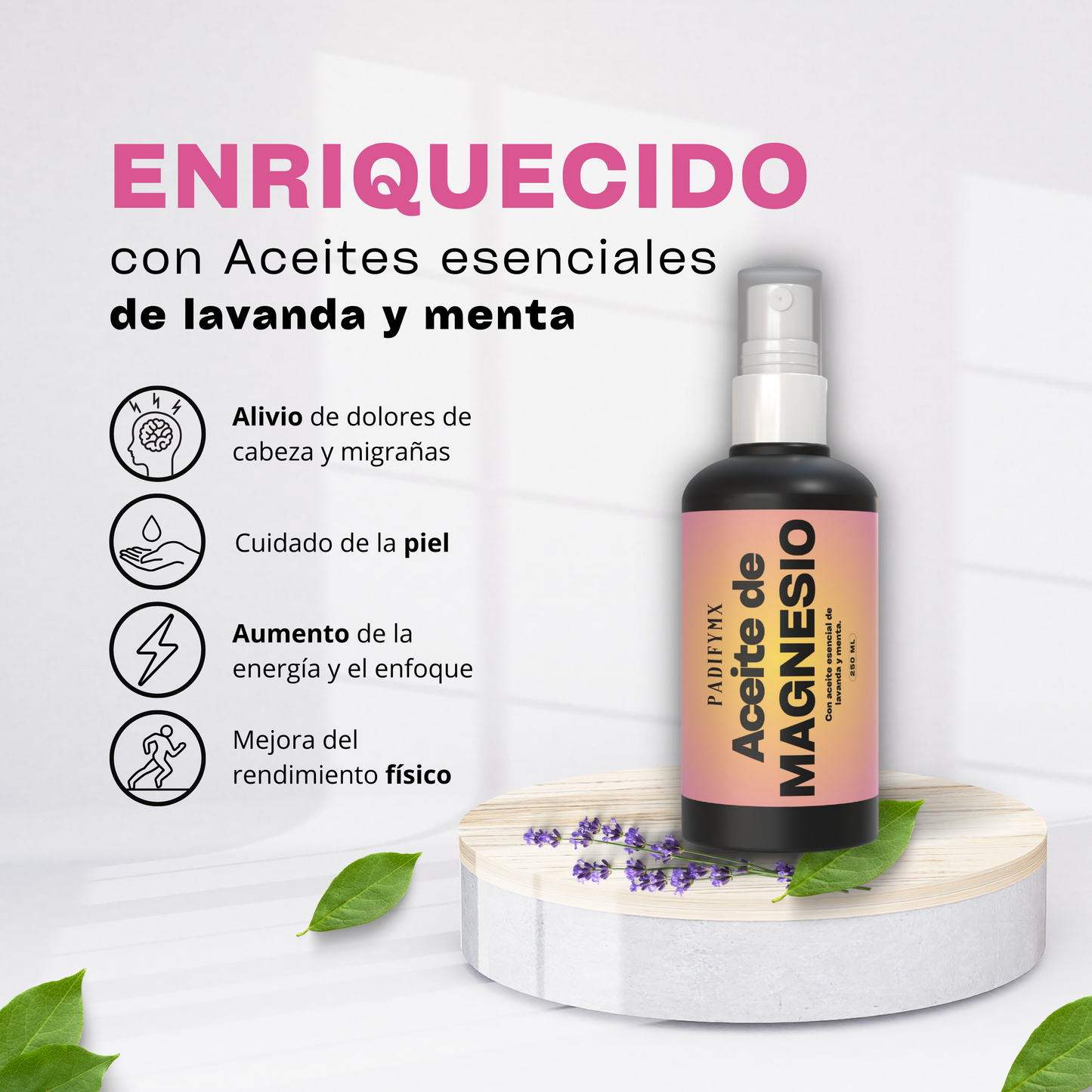 Aceite de Magnesio con aceite esencial de Lavanda y menta.