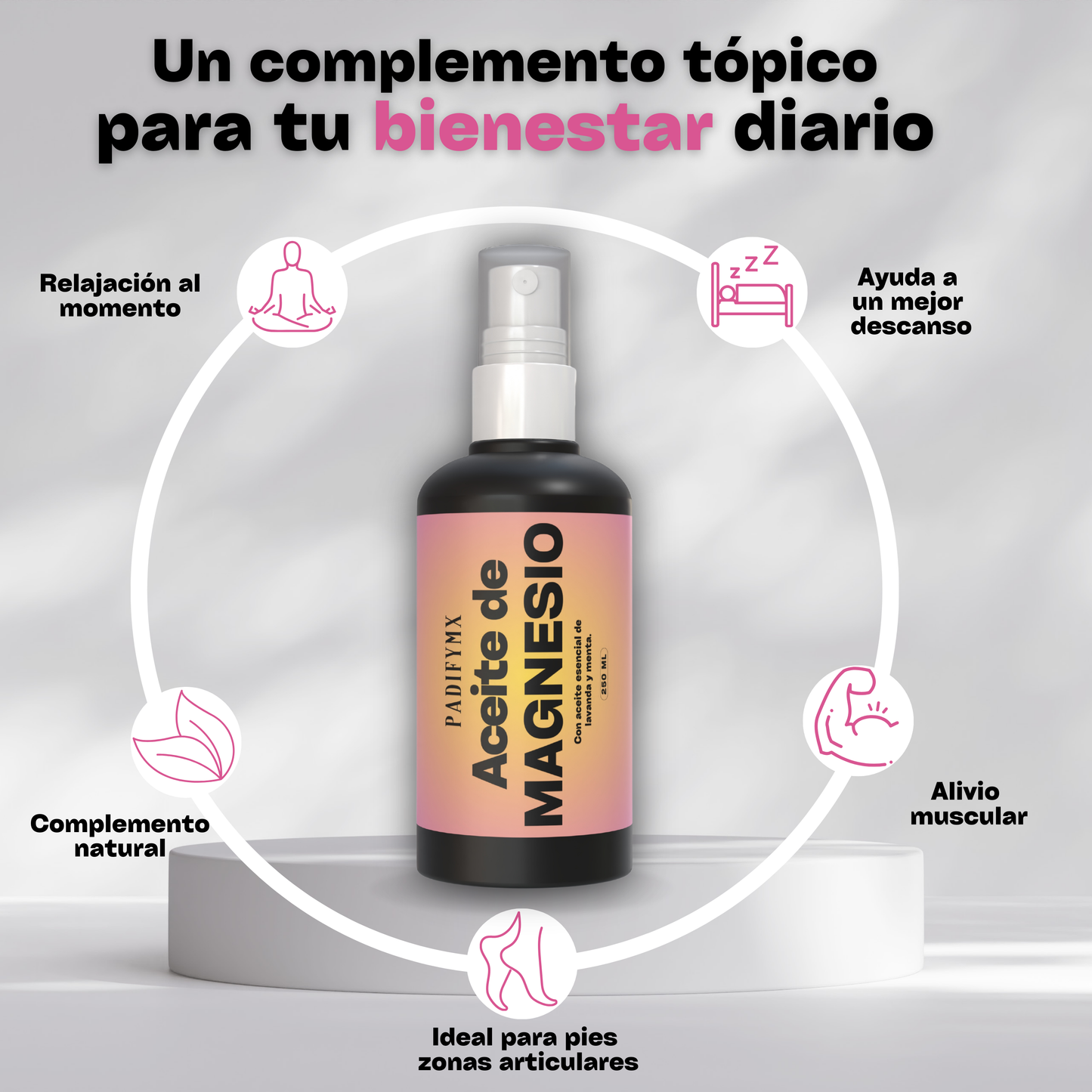 Aceite de Magnesio con aceite esencial de Lavanda y menta.